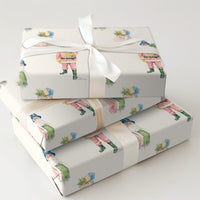 Blue Helmet Santa Gift Wrap, Watercolor Santa Claus Wrapping Paper, Whimsical Christmas Wrapping Paper, Fun Holiday Present Wrapping Paper