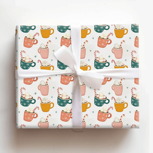 Marshmallow Mug Holiday Gift Wrap, Hot Cocoa Christmas Wrapping Paper, Adorable Candy Cane Wrapping Paper, Comfy Winter Holid