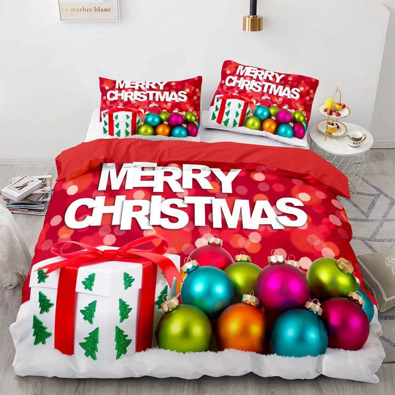 Festive Holiday Bedding Set, Merry Christmas Duvet Cover Set, Winter Microfiber Comforter Quilt Cover, Christmas Home Decor Present