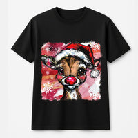 Santa Hat Holiday Graphic Tee, Adorable Reindeer Christmas Shirt, Festive Reindeer T-Shirt, Winter Holiday Reindeer Tee, Xmas Present for Men