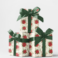 Floral Holiday Gift Wrap Roll, Poinsettia Christmas Wrapping Paper, Botanical Winter Gift Wrap, Elegant Festive Floral Wrapping Paper Roll