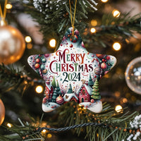 Whimsical Winter Village Star Ornament, Merry Christmas 2024 Star Ornament, Ceramic Holiday Tree Decor, Star Ceramic Ornament Present