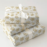 Winter Holiday Gift Wrap, Gold Snowflake Wrapping Paper, Christmas Wrapping Paper Roll, Shimmering Gold Gift Wrap, Festive Holiday Packaging