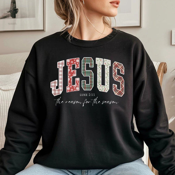 Plaid Religious Christmas Sweater, Jesus the Reason for the Season Sweatshirt, Christian Holiday Crewneck Sweatshirt, Faith G