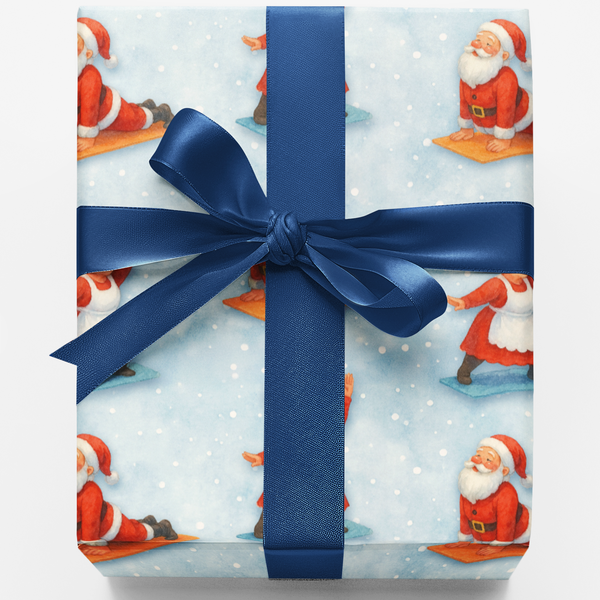 Humorous Fitness Christmas Wrapping Paper, Yoga Santa Gift Wrap Paper, Holiday Yoga Present Paper Roll, Adorable Xmas Gift Wr