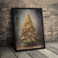 Oil Painting Style Holiday Decor Print, Christmas Tree Canvas Wall Art, Vintage Festive Winter Tree Canvas, Xmas Decor Digital Download
