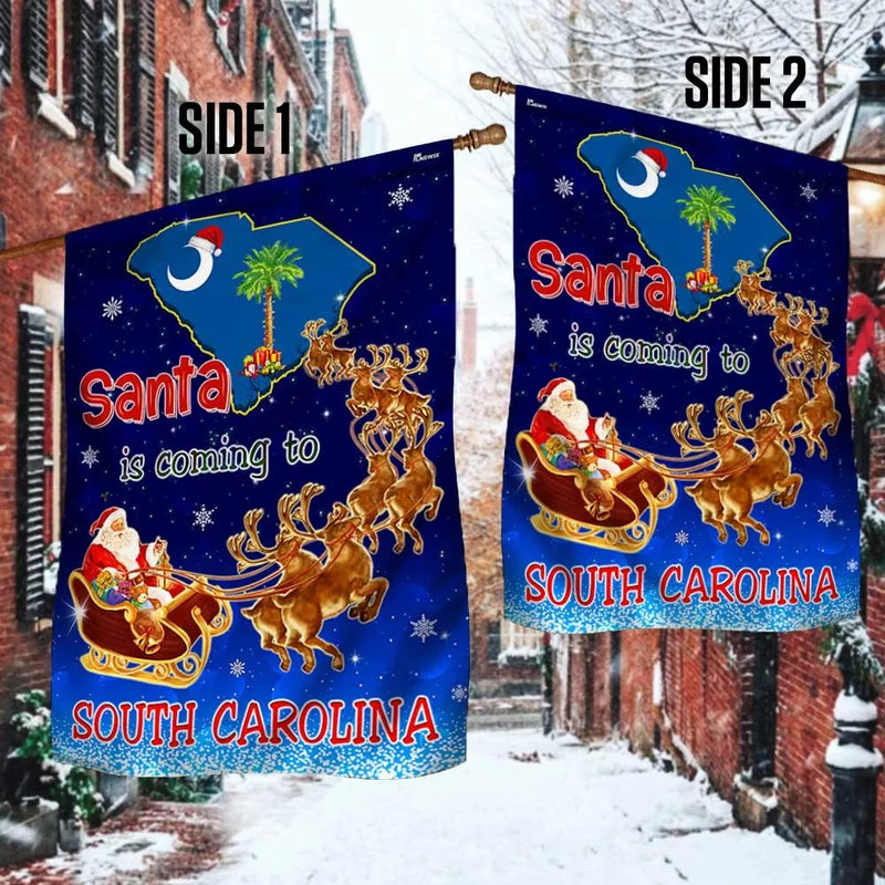 Santa Is Coming SC Flag, South Carolina Christmas Garden Flag, Double Sided Palmetto Holiday Garden Flag, Festive Southern Yard Decor