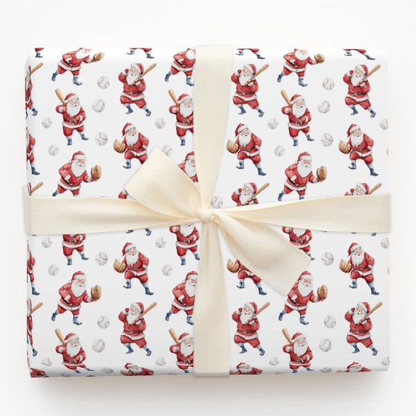 Sports Christmas Gift Wrap, Baseball Santa Wrapping Paper, Watercolor Santa Baseball Wrapping Paper, Holiday Sports Fan Gift 