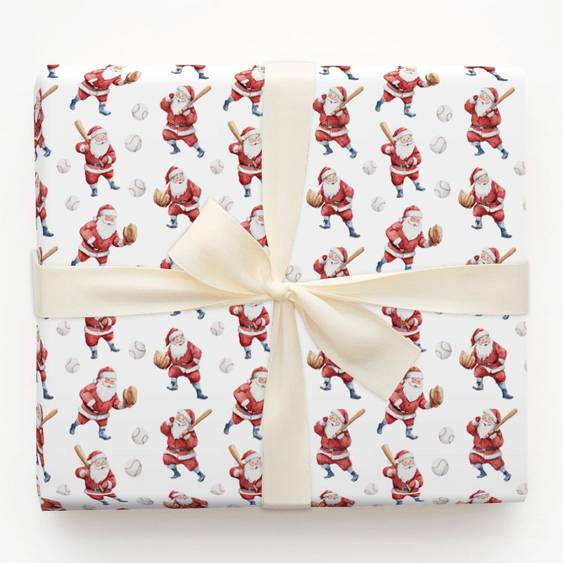 Sports Christmas Gift Wrap, Baseball Santa Wrapping Paper, Watercolor Santa Baseball Wrapping Paper, Holiday Sports Fan Gift Wrapping Paper