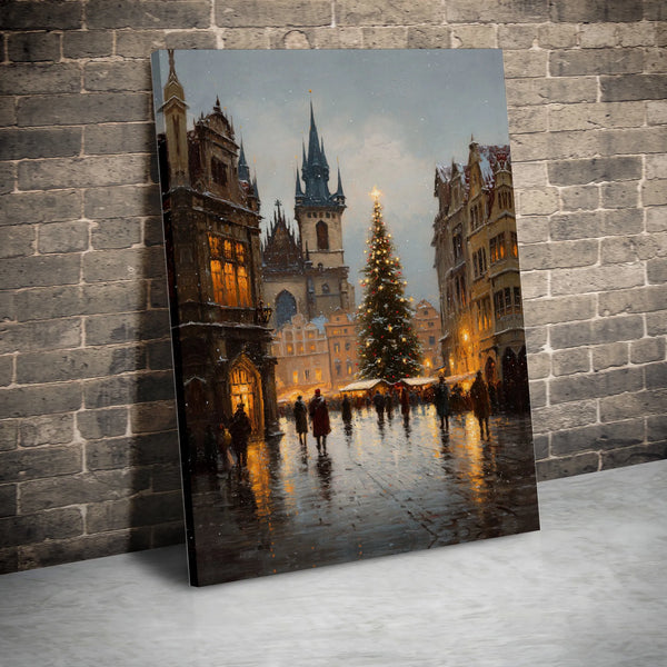 Snowy Old Town Poster, Prague Christmas Market Wall Art, Winter Prague Digital Download, European Travel Print, Festive City 