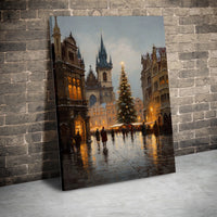 Snowy Old Town Poster, Prague Christmas Market Wall Art, Winter Prague Digital Download, European Travel Print, Festive City Skyline Art