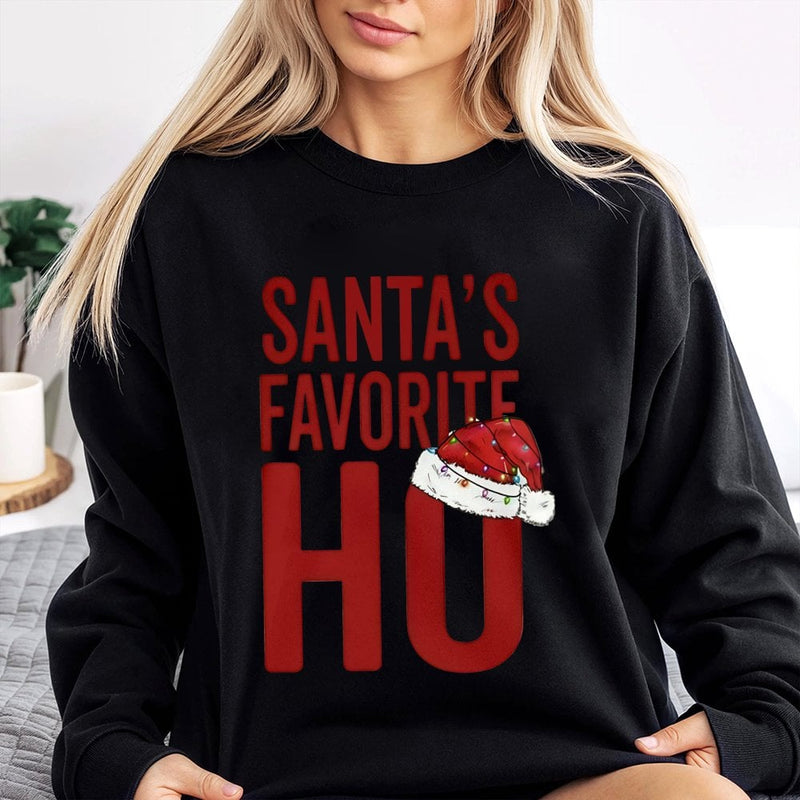 Humorous Naughty Christmas Sweater, Santa's Favorite Ho Sweatshirt, Retro Holiday Quote Crewneck, Humorous Xmas Party Pullover Sweatshirt