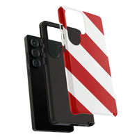 Red White Diagonal Striped Phone Cover, Candy Cane Stripe Samsung Galaxy Phone Case, Holiday Christmas Phone Case