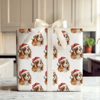 Santa Dog Holiday Gift Wrap, Cavalier King Charles Spaniel Christmas Wrapping Paper, Adorable Spaniel Christmas Paper, Dog Lover Wrapping Paper