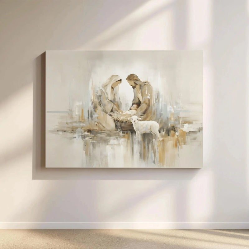 Abstract Holy Family Canvas Wall Art, Nativity Scene Canvas Print, Christian Christmas Wall Decor, Religious Holiday Canvas Artwork