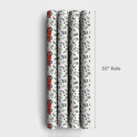 Retro Camper Van Gift Wrap, Vintage Red Camper Wrapping Paper, Christmas Camper Holiday Paper Roll, Winter Greenery Gift Wrapping Paper