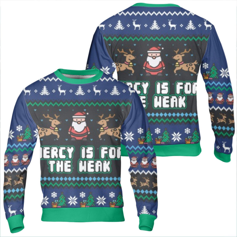 Cobra Kai Pixel Santa Reindeer Pullover, Mercy Is for the Weak Ugly Christmas Sweatshirt, Karate Dojo Holiday Sweater, Gamer Jumper