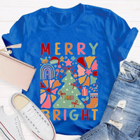 Festive Holiday Graphic Tee, Merry and Bright Christmas Trees T-Shirt, Adorable Winter Tree Shirt, Christmas Season Unisex Apparel Present