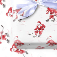 Watercolor Ice Hockey Gift Wrap, Hockey Santa Wrapping Paper, Sports Santa Christmas Wrapping Paper, Holiday Hockey Player Gift Wrap Paper