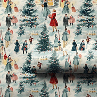 Nostalgic Holiday Gift Wrap, Vintage Winter Village Christmas Wrapping Paper, Retro Town Wrapping Paper, Festive Xmas Gift Wrap Roll