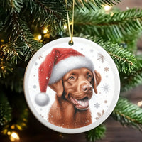 Santa Hat Dog Tree Ornament, Chocolate Labrador Christmas Ornament, Ceramic Holiday Pet Ornament, Chocolate Lab Keepsake, Dog Lover Present