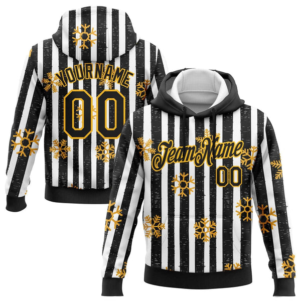 Personalized Name Number Holiday Sweatshirt, Custom Snowflake Christmas Hoodie, Gold Black Christmas Hoodie, Xmas Fan Present