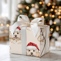 Watercolor Dog Santa Hat Holiday Gift Wrap, Goldendoodle Christmas Wrapping Paper, Doodle Dog Xmas Wrapping Paper, Pet Lover Present Wrap