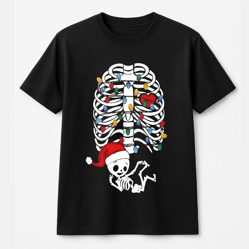 Skeleton Baby Holiday Lights Tee, Christmas Pregnancy T-Shirt, Humorous Maternity Xmas Shirt, Adorable Pregnancy Announcement T-Shirt, Baby Reveal