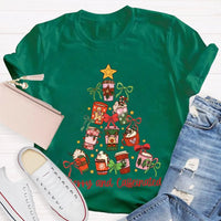 Coffee Christmas Tree Holiday Graphic Tee, Merry and Caffeinated Christmas T-Shirt, Festive Coffee Lover Xmas Shirt