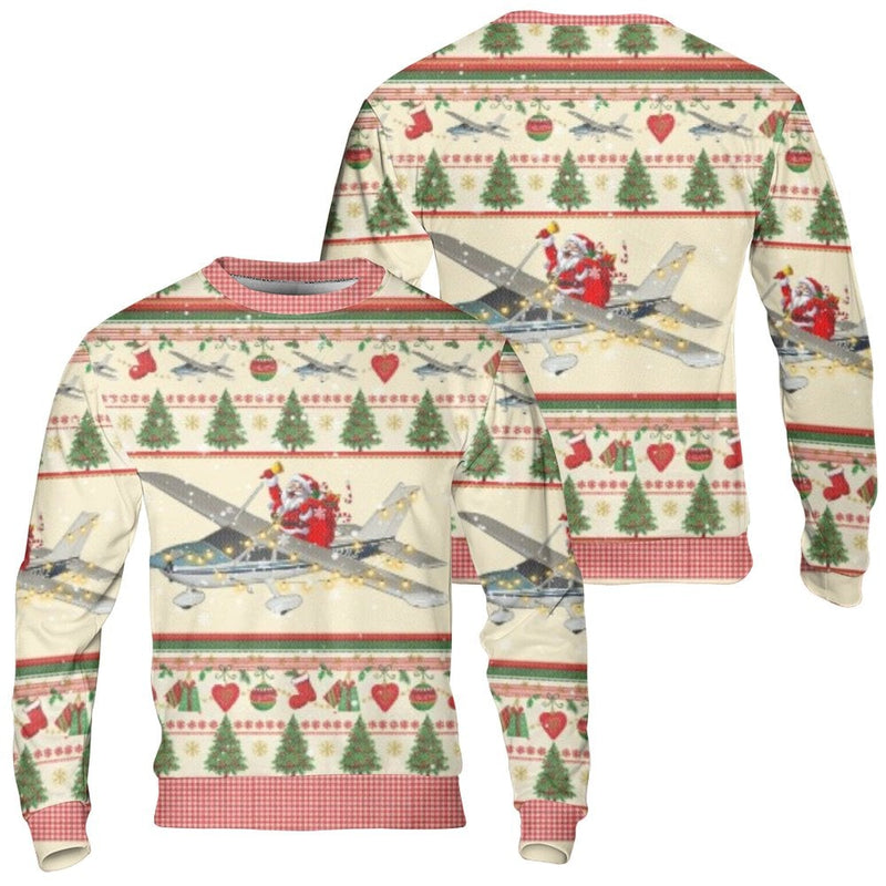 Flying Santa Airplane Holiday Sweater, Pilot Ugly Christmas Sweater, Aviation Xmas Crewneck Sweatshirt, Humorous Pilot Graphic Winter Sweater