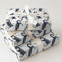 Adorable Winter Animal Gift Wrap, Watercolor Penguin Wrapping Paper, Arctic Bird Holiday Present Wrap, Baby Shower Christmas Wrapping Paper