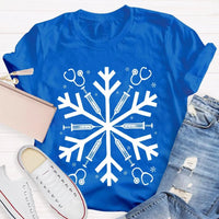 Snowflake Holiday Graphic Tee, School Nurse Christmas T-Shirt, Winter RN Nurse Shirt, Festive Hospital Staff Tee, Nurse Xmas Present