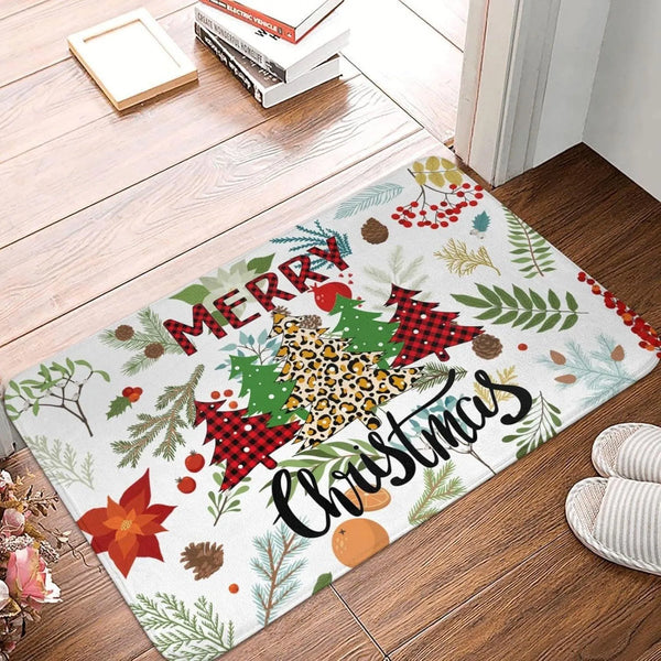 Merry Christmas Holiday Floor Mat, Christmas Tree Area Rug, Festive Winter Evergreen Carpet, Seasonal Home Accent