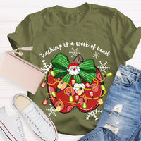 Bow Apple Christmas Shirt, Teacher Christmas Shirt, Holiday Lights Teacher Tee, Adorable School Holiday Shirt, Teacher Christmas Present