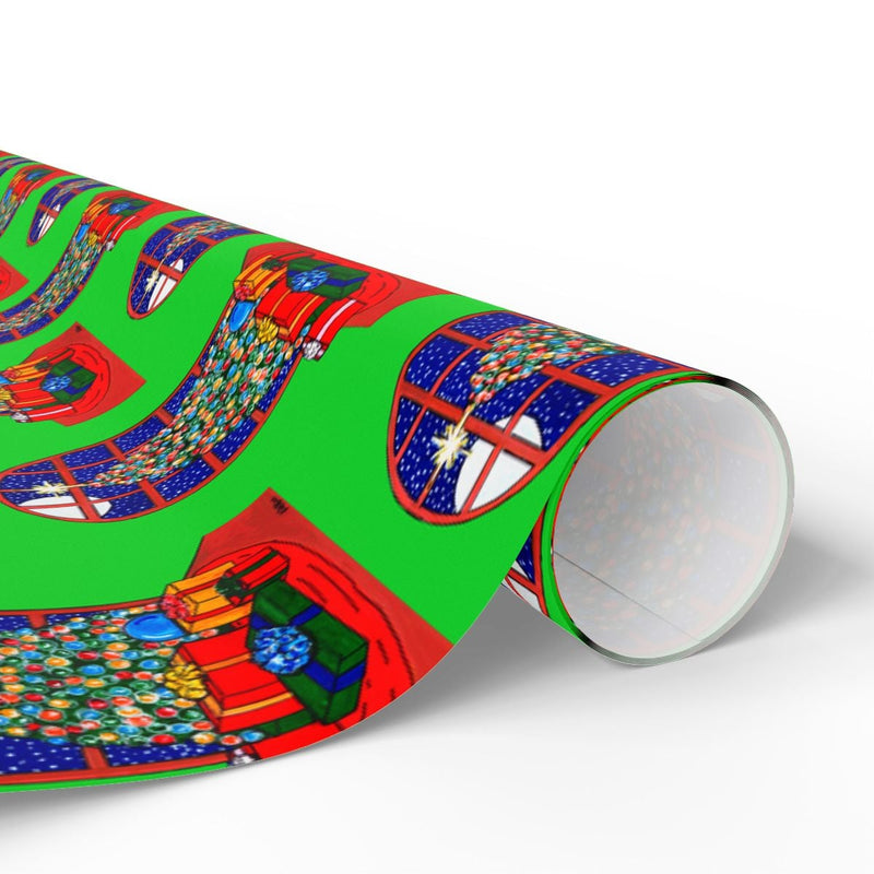 Holiday Window View Gift Wrap Roll, Christmas Tree Wrapping Paper, Winter Scene Present Paper, Festive Xmas Gift Wrapping Paper Roll