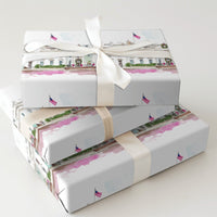 Patriotic Watercolor Gift Wrap, White House Christmas Wrapping Paper, Holiday Landmark Present Wrap, Festive Winter Seasonal Present Paper