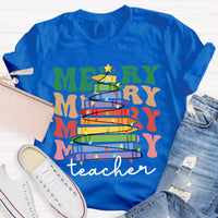 Holiday Classroom Graphic Shirt, Crayon Christmas Tree Teacher T-Shirt, Adorable Festive Xmas Tee, Present for Teachers