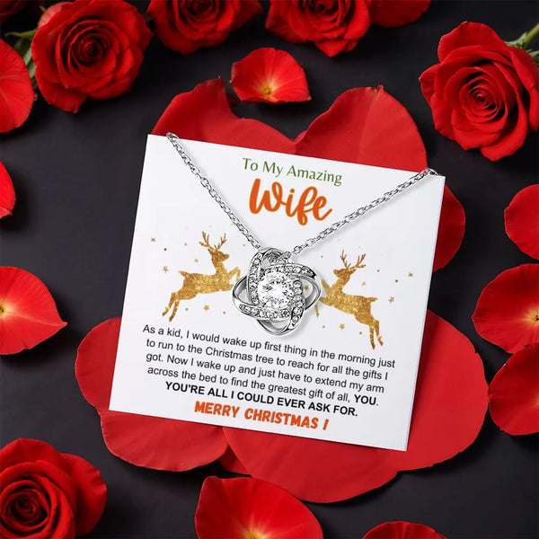 Rotating Rose Box Knot Pendant, Wife Love Knot Necklace, Romantic Christmas Love Knot Necklace, Holiday Present for Her, Love