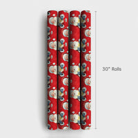 Humorous Red Christmas Gift Wrap, Santa Drinking White Wine Wrapping Paper, Jolly Santa Wine Lover Wrapping Paper, Holiday Party Gift Wrap Roll