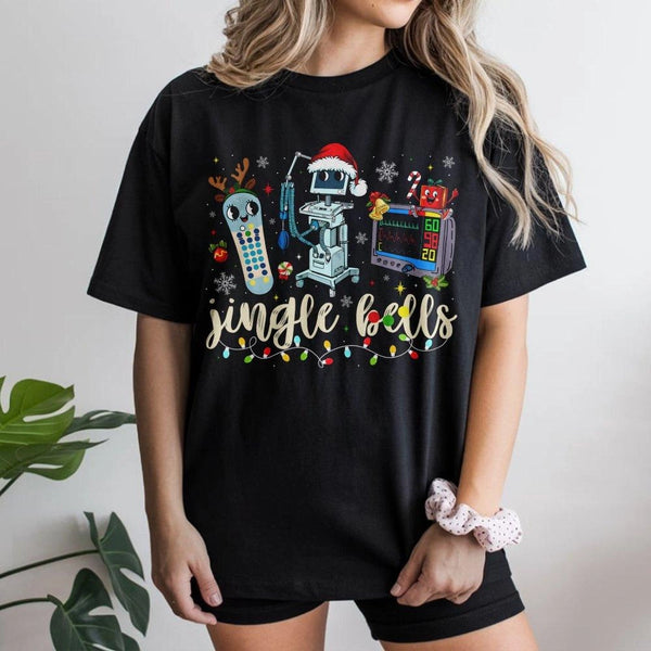Medical Holiday Monitor Tee, Christmas Nurse T-Shirt, Adorable RN Cardiac Graphic Shirt, Nursing Student Christmas Top, Healt