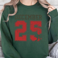 Retro Distressed Varsity Number Crewneck, December 25 Christmas Sweatshirt, Comfy Xmas Holiday Sweater, Vintage Aesthetic Graphic Pullover