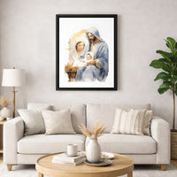 Watercolor Mary Joseph Baby Jesus Canvas Wall Art, Holy Family Nativity Canvas Print, Christian Christmas Wall Decor, Faith Holiday Present