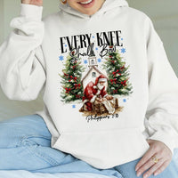 Santa Kneeling Before Baby Jesus Hooded Sweatshirt, Every Knee Shall Bow Hoodie, Religious Christmas Pullover, Christian Faith Present