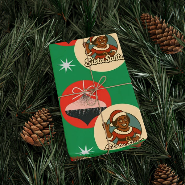 Retro Black Woman Claus Gift Wrap Roll, Sista Santa Wrapping Paper, African American Christmas Wrapping Paper, Festive Xmas P