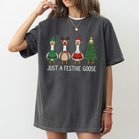 Festive Holiday Duck Graphic Tee, Humorous Christmas Goose T-Shirt, Adorable Xmas Animal Santa Hat Shirt, Winter Holiday Humor Present
