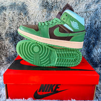 Mid Top Sneakers, Green White Colorway, Lace Up Design, Casual Gift for Sneaker Fans