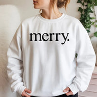 Retro Holiday Typography Crewneck, Minimalist Merry Christmas Sweatshirt, Clean Aesthetic Winter Pullover, Unisex Christmas Sweater Present