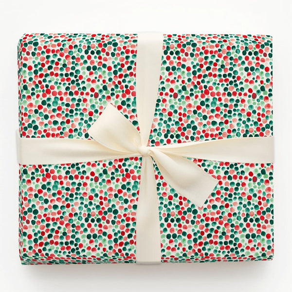 Festive Holiday Gift Wrap Paper, Watercolor Polka Dot Christmas Wrapping Paper, Winter Present Paper, Adorable Xmas Gift Wrap