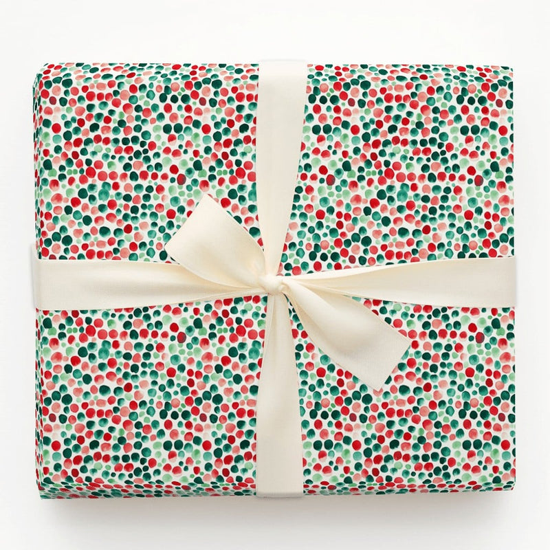 Festive Holiday Gift Wrap Paper, Watercolor Polka Dot Christmas Wrapping Paper, Winter Present Paper, Adorable Xmas Gift Wrap Roll