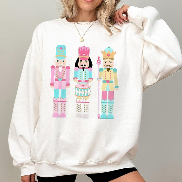 Pastel Vintage Holiday Toy Ballet Sweater, Nutcracker Christmas Sweatshirt, Adorable Winter Xmas Graphic Crewneck Pullover